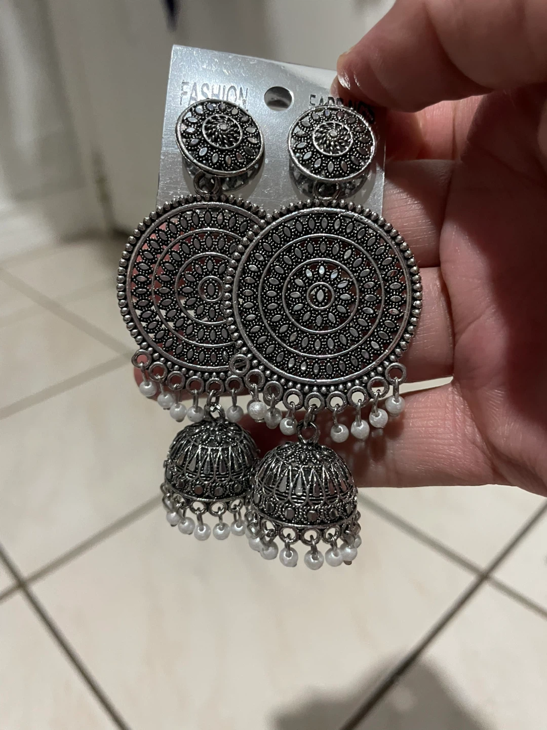 Oxidized Silver Jhumka Earrings with Pearls