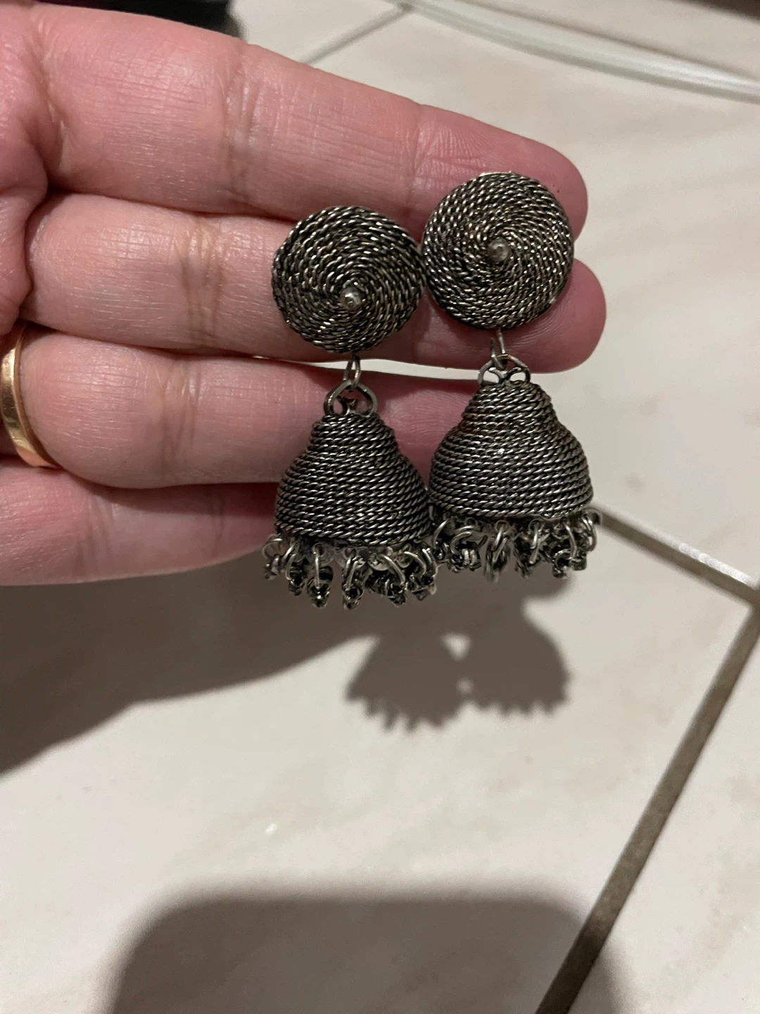 Silver Tone Jhumka Earrings