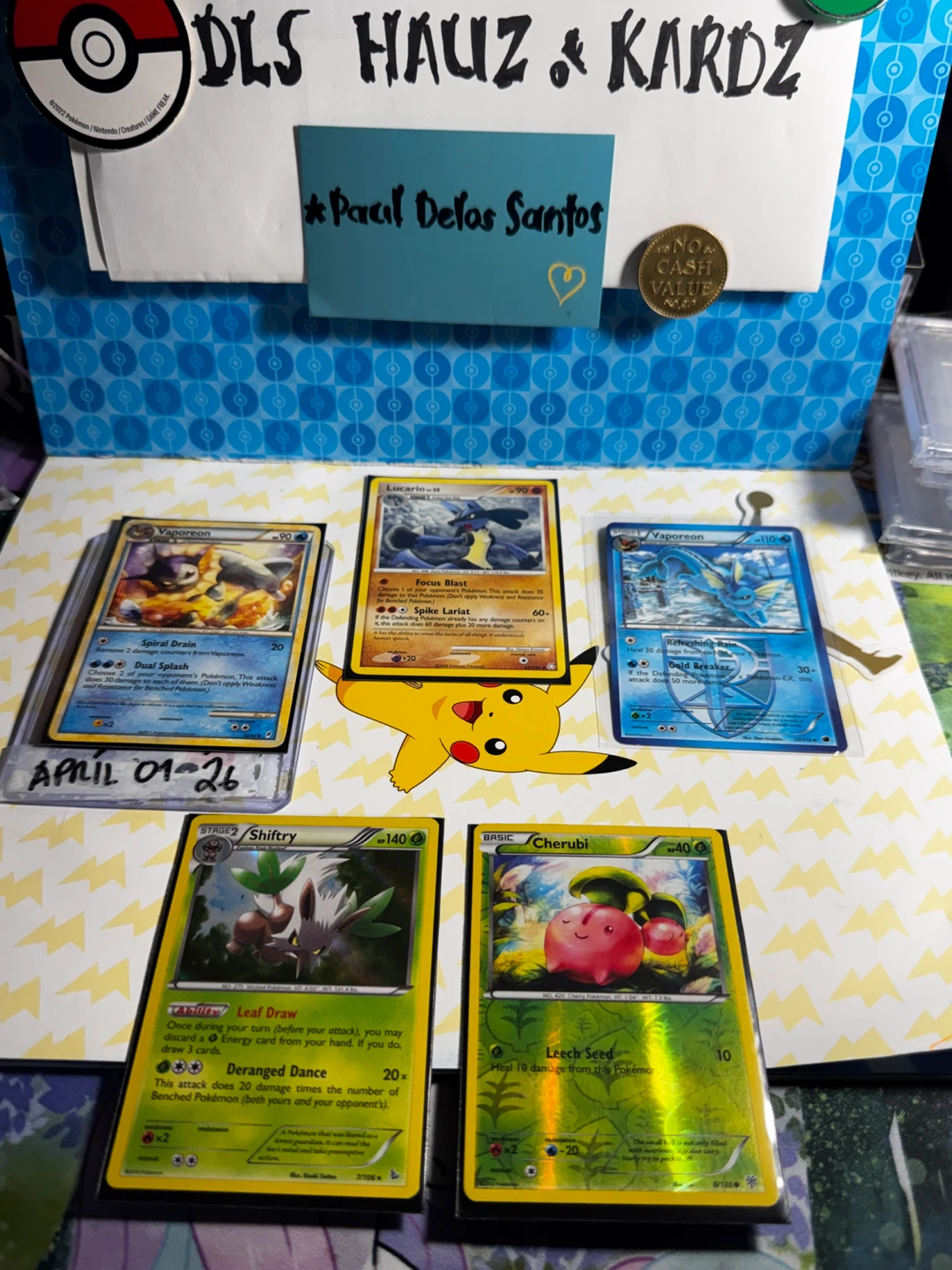 Pokémon Trading Cards Vaporeon, Lucario, Shiftry, Cherubi