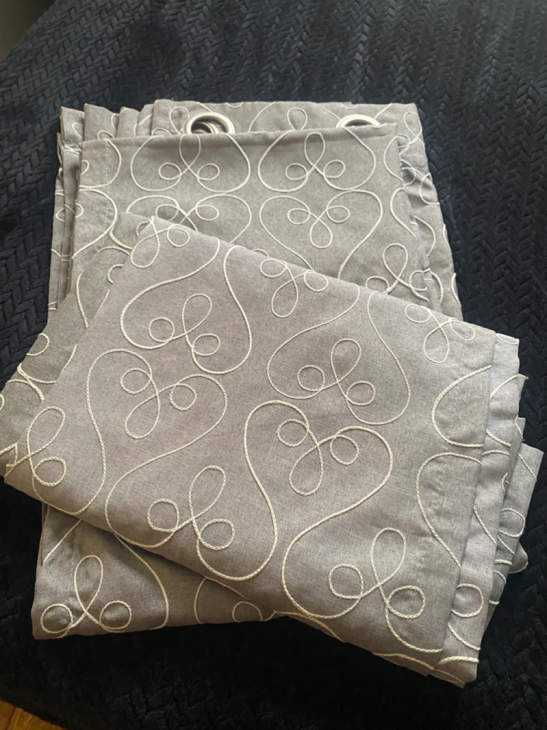 Grey Embroidered Curtains with Swirl Design - photo 2