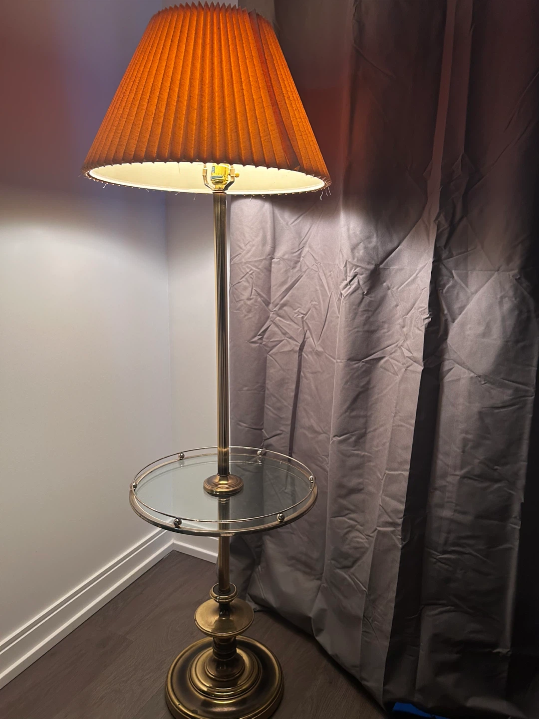 Vintage Brass Floor Lamp with Glass Side Table