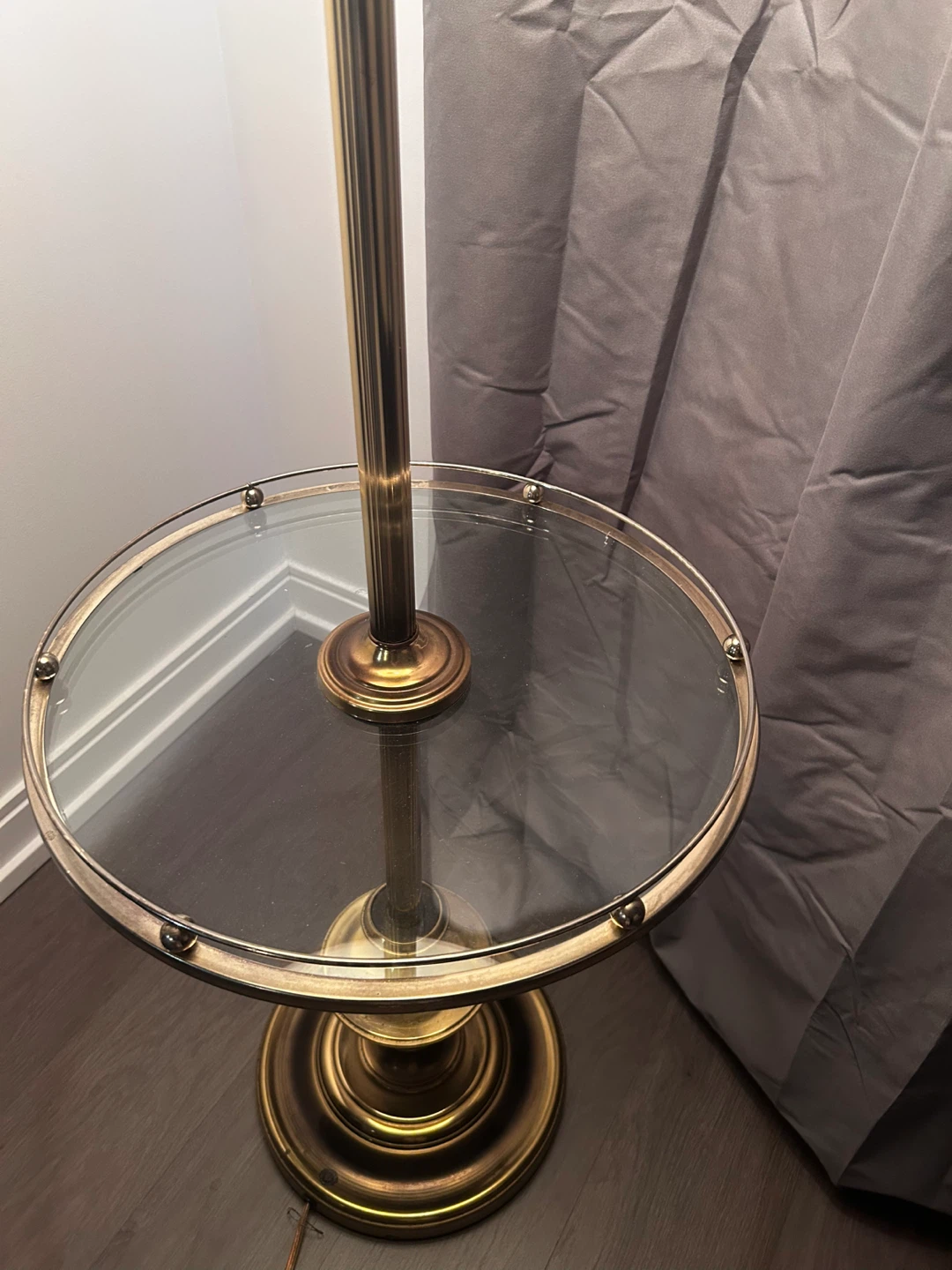 Vintage Brass Floor Lamp with Glass Side Table - photo 2