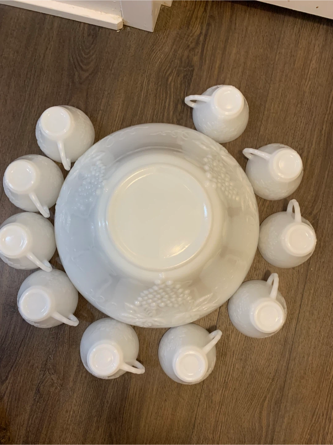 Vintage Milk Glass Punch Bowl Set with Cups