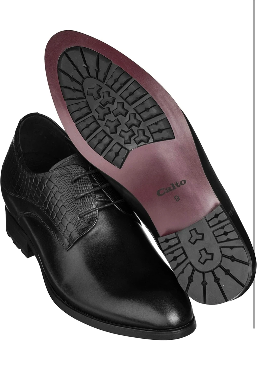 Calto Black Leather Dress Shoes with Croc Detail - Size 9 - photo 5