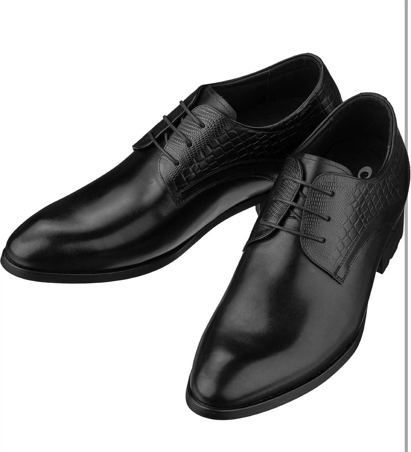 Calto Black Leather Dress Shoes with Croc Detail - Size 9