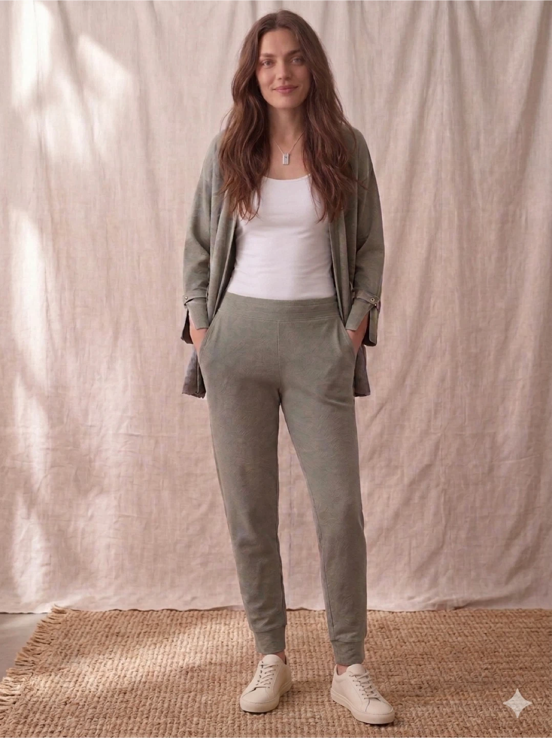 Marla Wynne Olive Green Knit Lounge Set Cardigan Jogger Sz XL