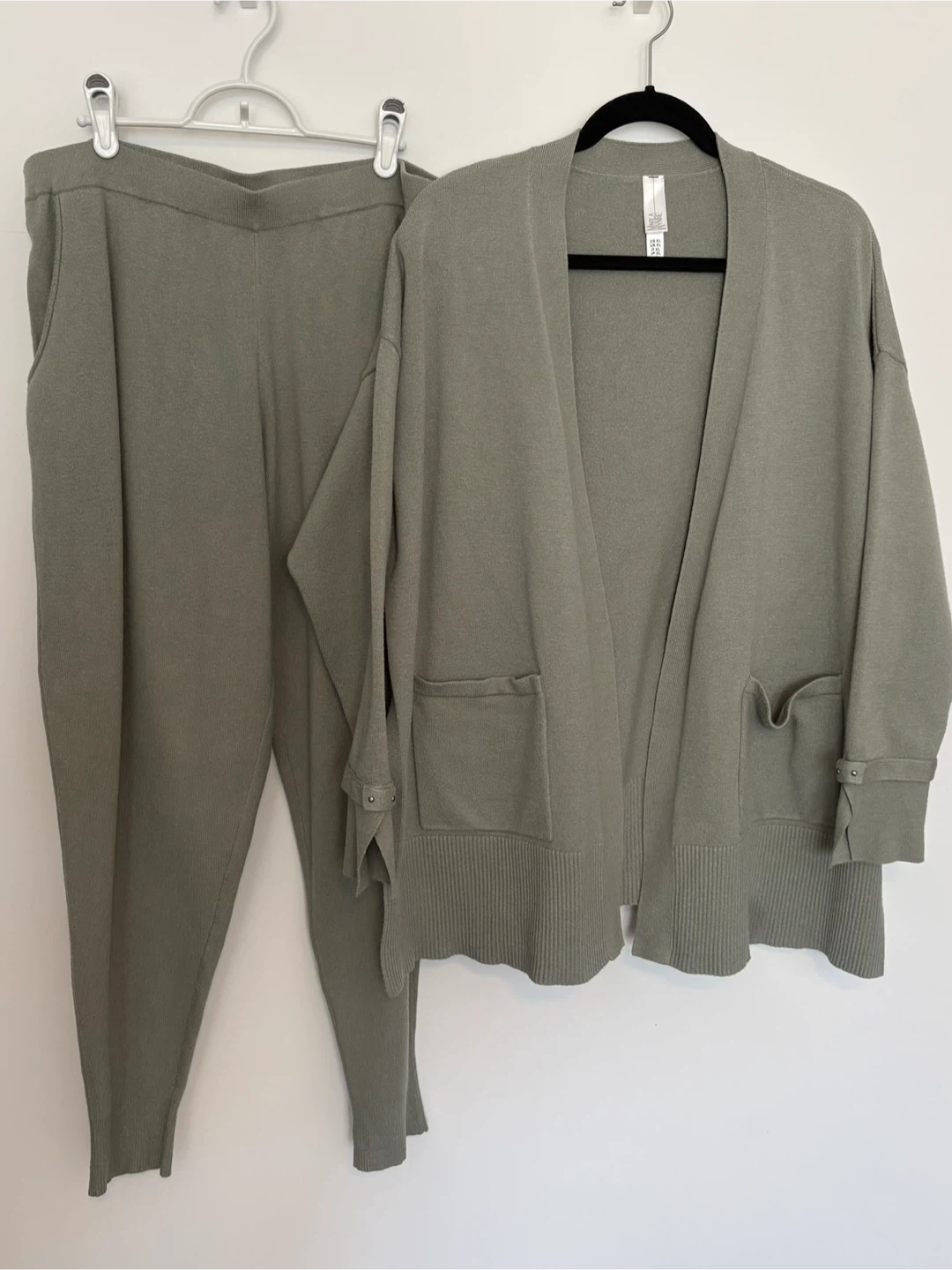 Marla Wynne Olive Green Knit Lounge Set Cardigan Jogger Sz XL - photo 2