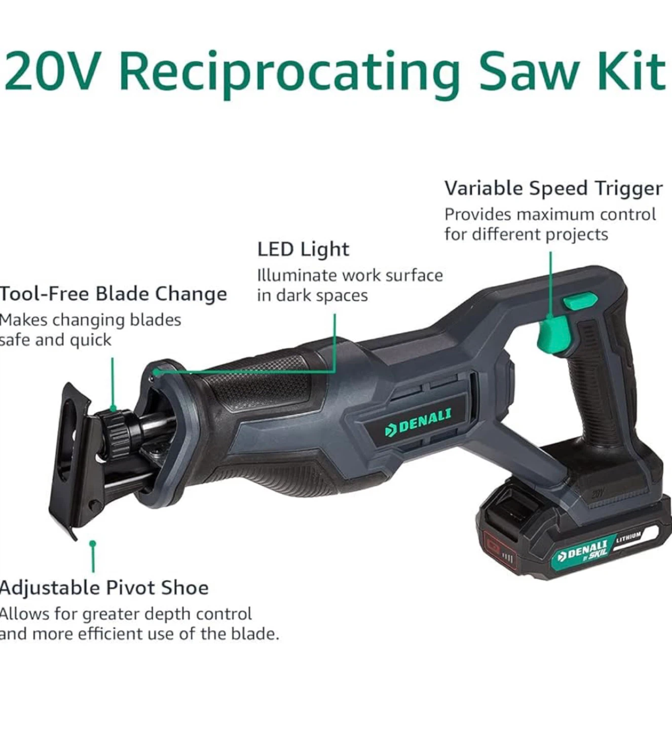 20V Cordless Drill, Reciprocating & Circular Saw, Work Light Wit - photo 4