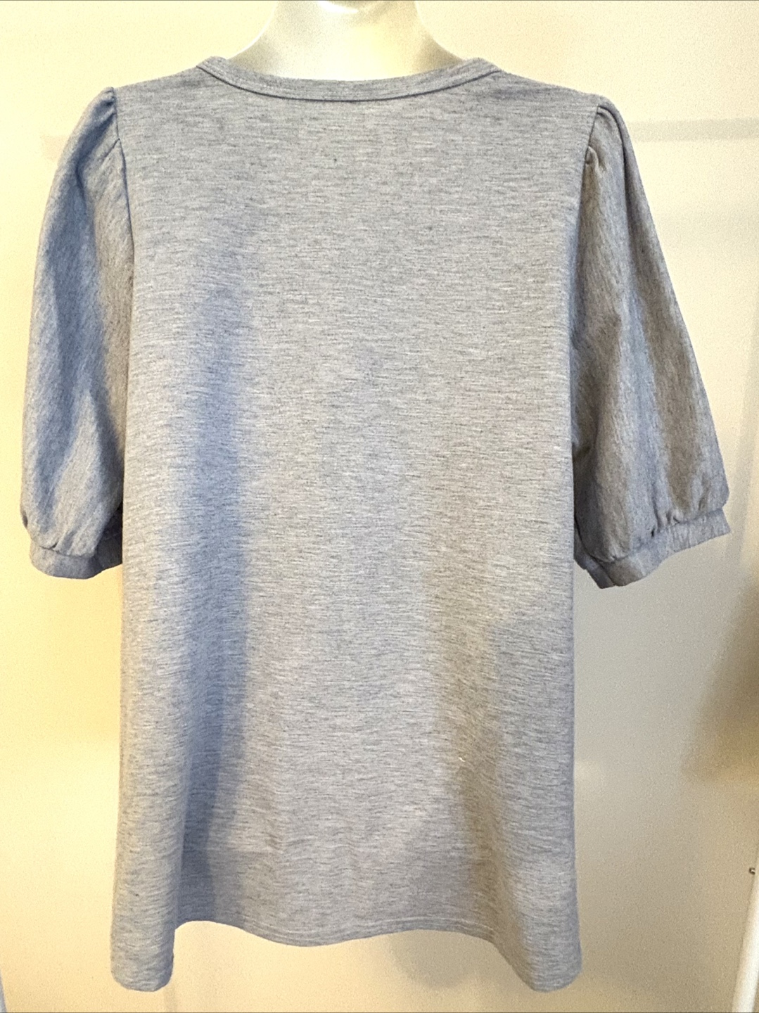 Grey Tunic with Puff Sleeves and White Floral Design - photo 3