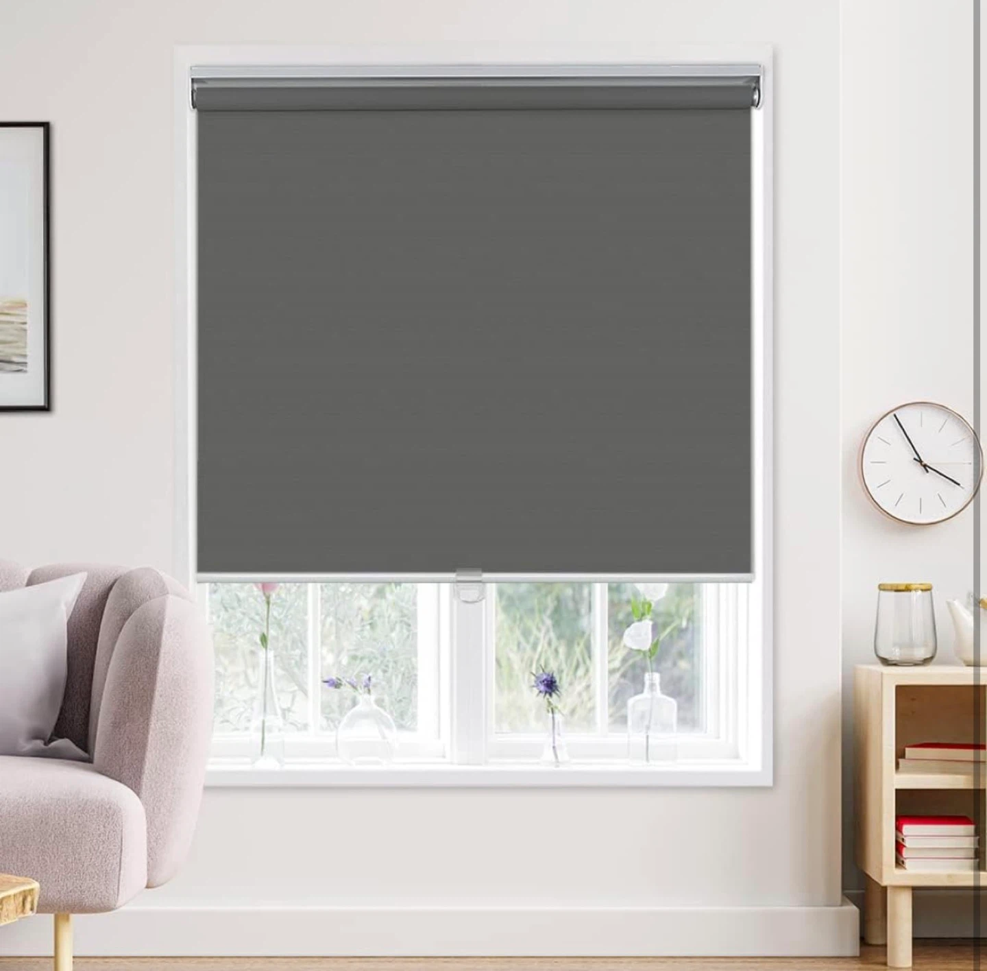 3X Cordless 41" W x 72" H Blackout Roller Shades, Dark Grey