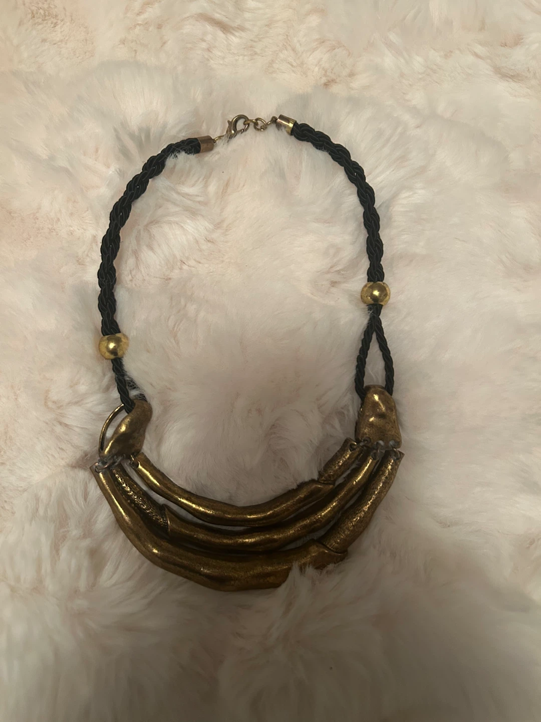 Gold Tone Pendant Necklace with Black Braided Cord