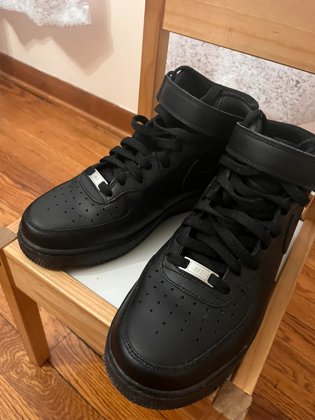 Nike Air Force 1 Mid Black Leather High Top Sneakers - photo 3