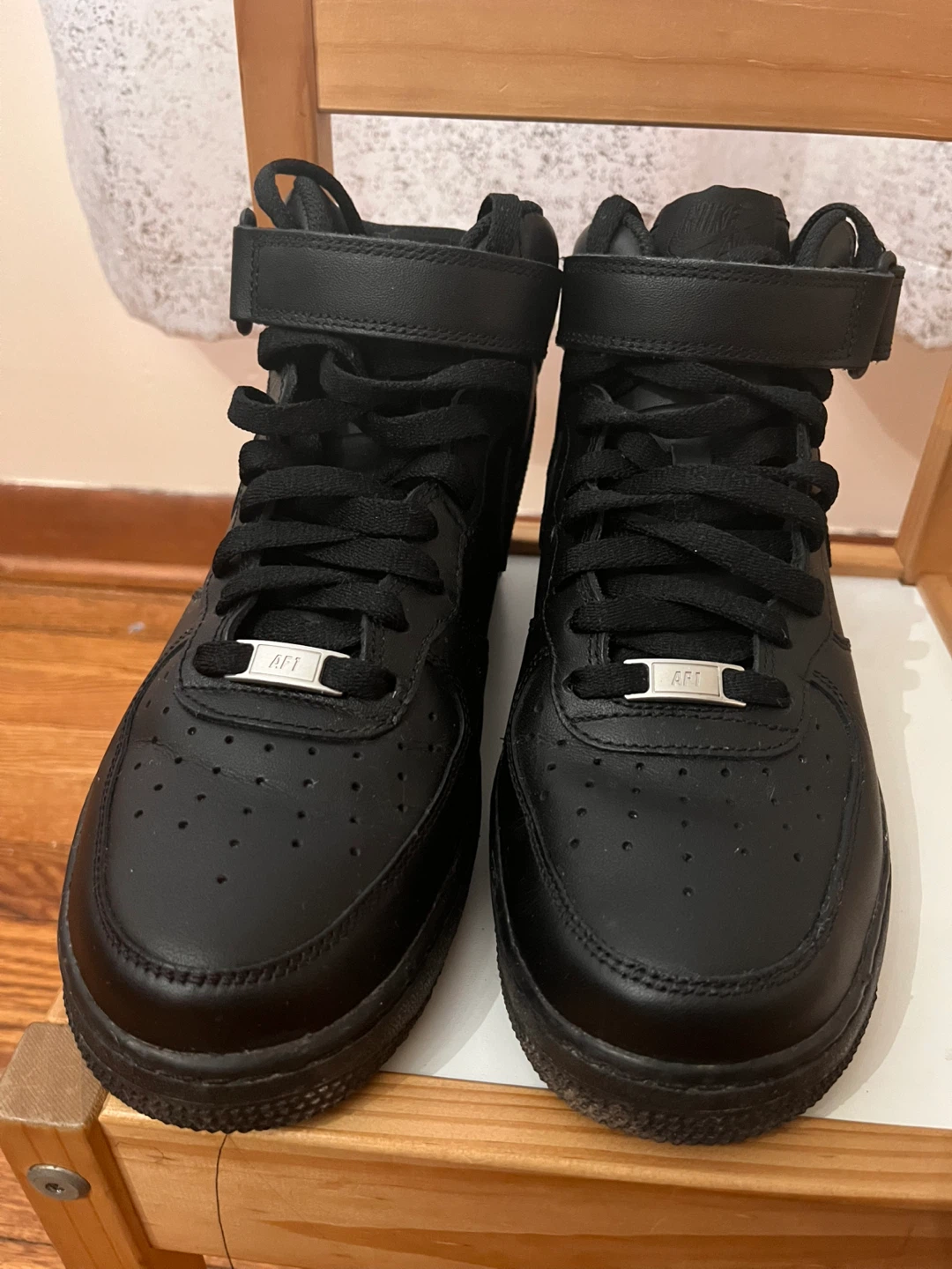 Nike Air Force 1 Mid Black Leather High Top Sneakers