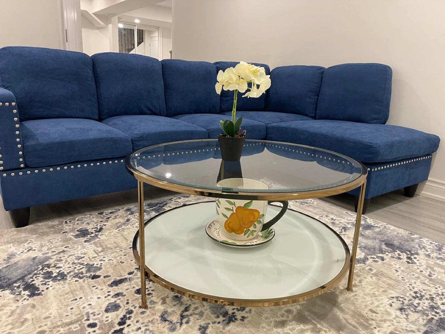 Round Glass Top Coffee Table with Gold Frame - photo 2