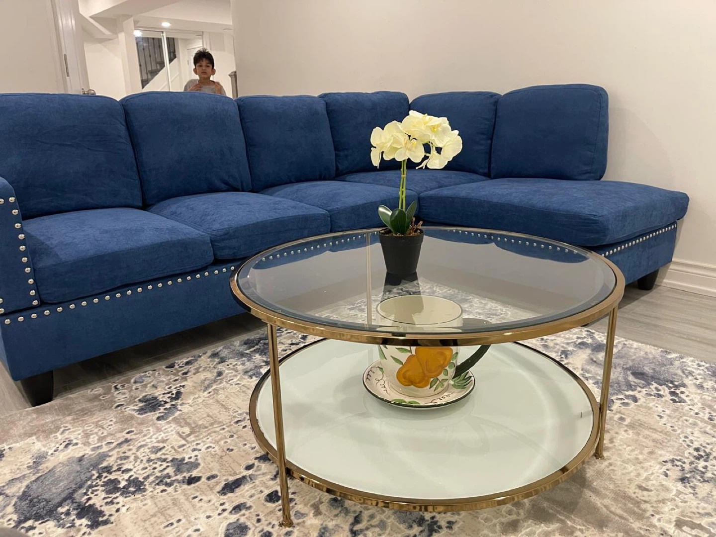 Round Glass Top Coffee Table with Gold Frame - photo 3