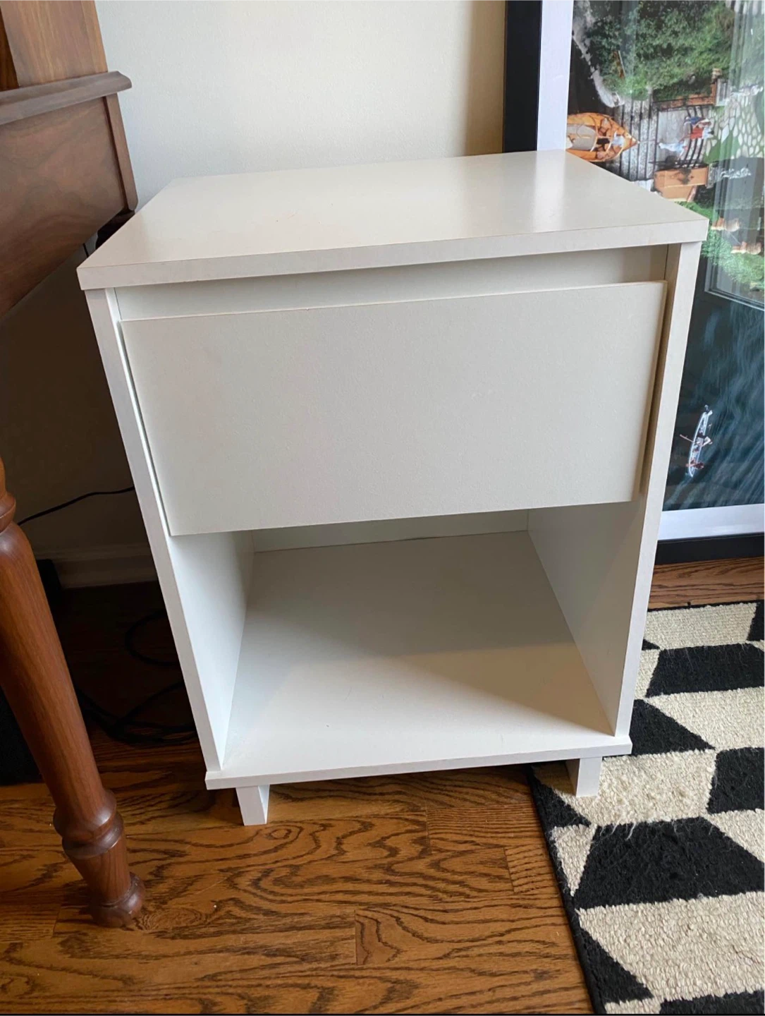 White Nightstand with Drawer and Open Shelf