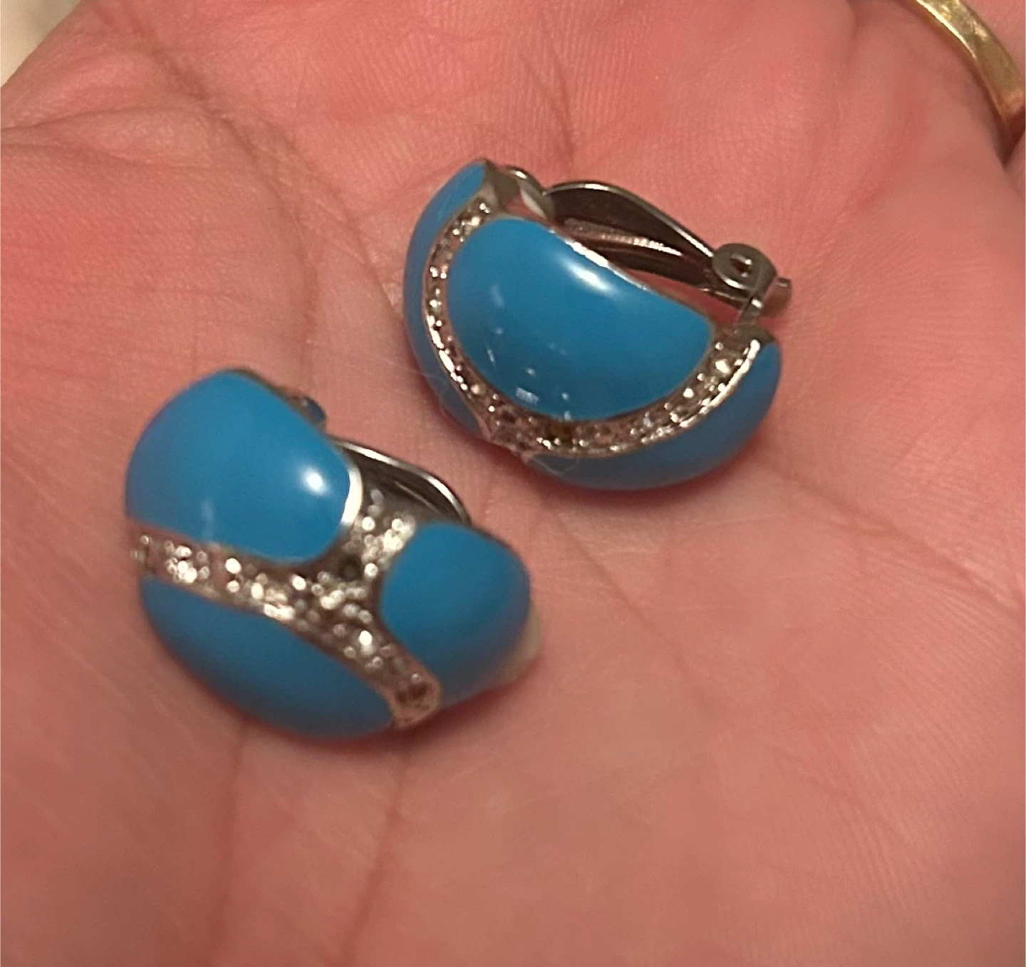Blue and Silver Clip-On Earrings with Rhinestones