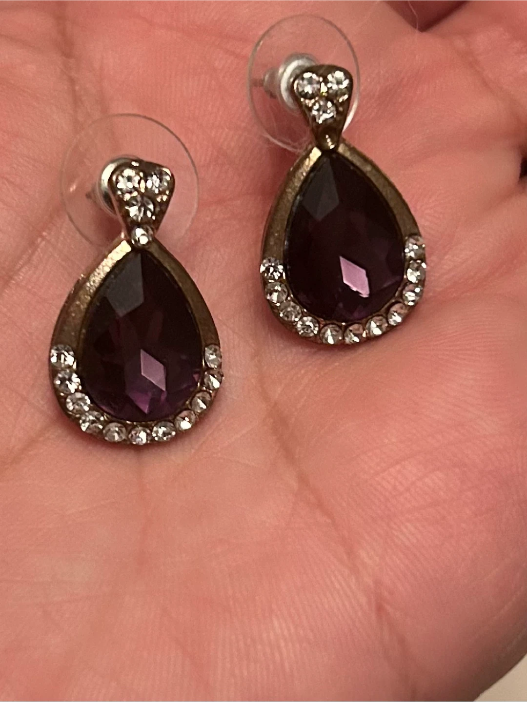 Purple Teardrop Earrings with Rhinestone Accents