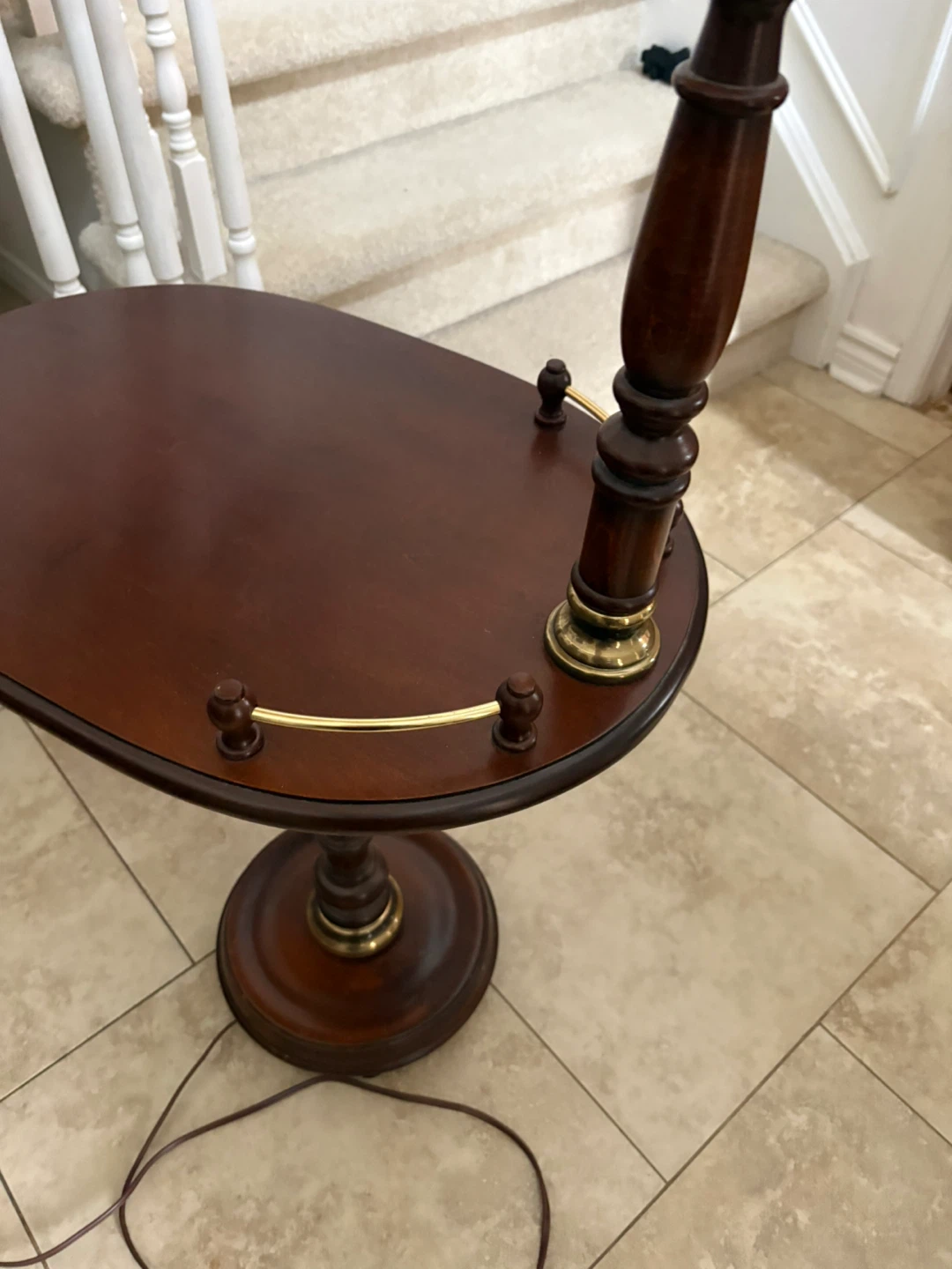 Vintage Wooden Floor Lamp with Accent Table - photo 5