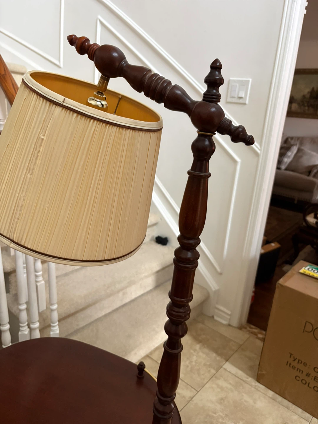 Vintage Wooden Floor Lamp with Accent Table - photo 2