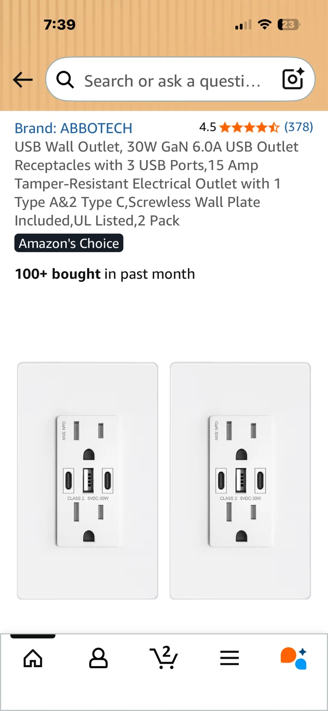 ABBOTECH USB Wall Outlet 30W GaN 6.0A 3 USB Ports, 2 Pack - photo 2
