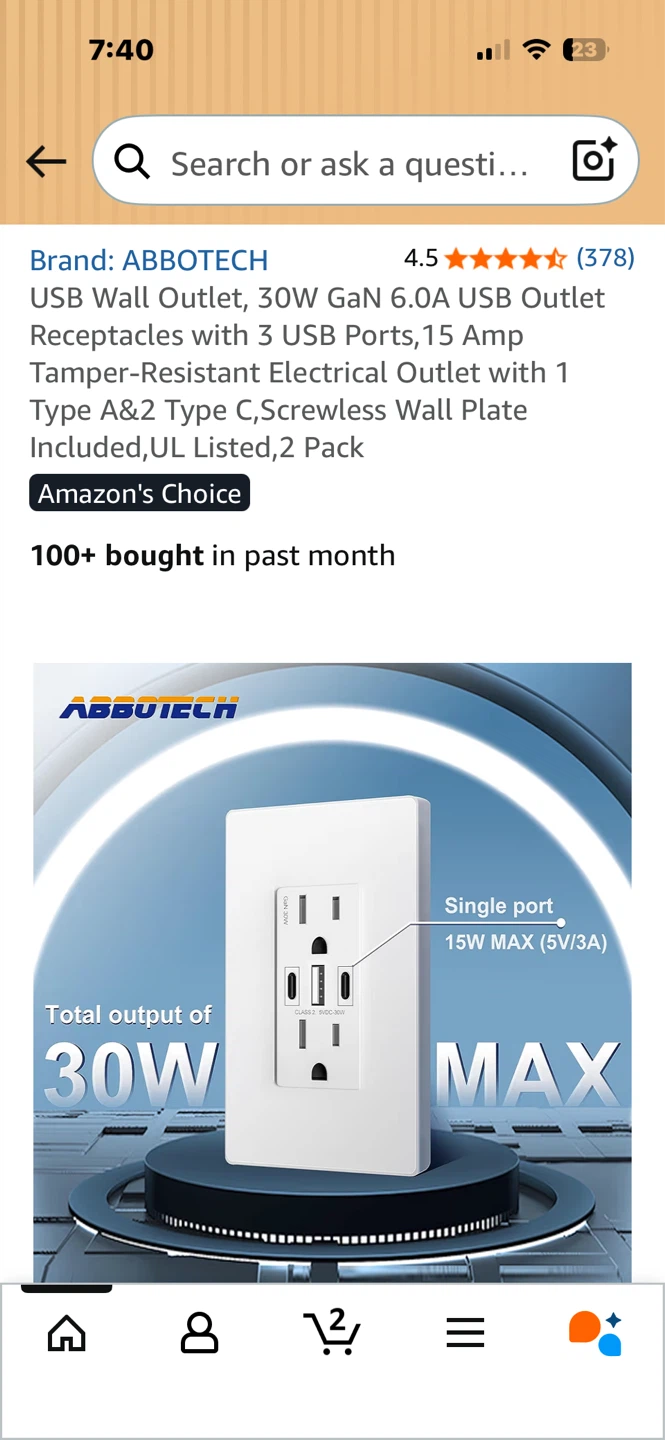 ABBOTECH USB Wall Outlet 30W GaN 6.0A 3 USB Ports, 2 Pack - photo 4