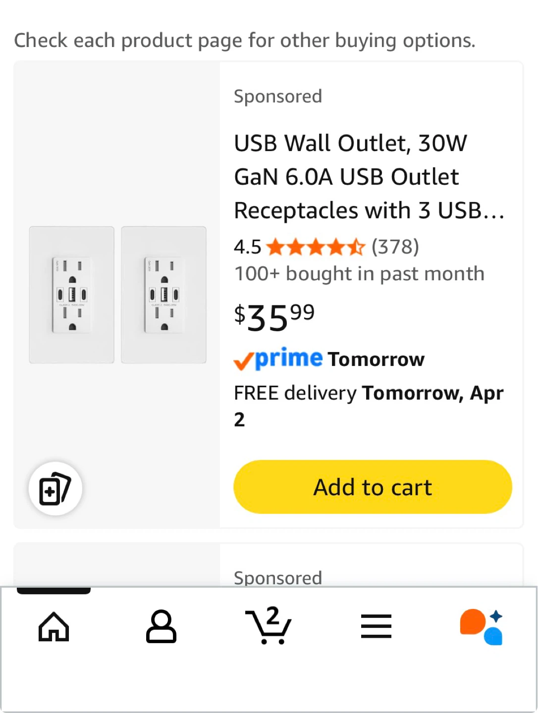 ABBOTECH USB Wall Outlet 30W GaN 6.0A 3 USB Ports, 2 Pack