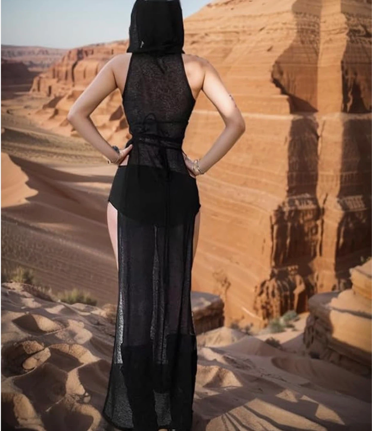 Sexy Hooded Sheer Slit Dress – Rave Festival Clubwear Black - photo 4