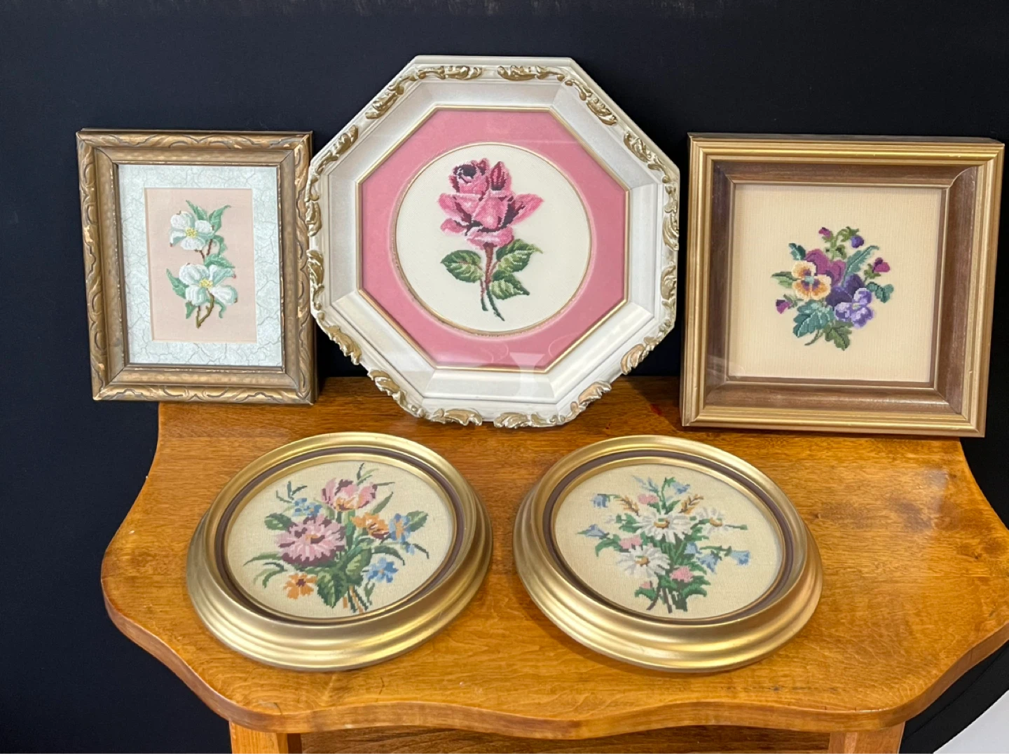 Framed Needlepoint Floral Art