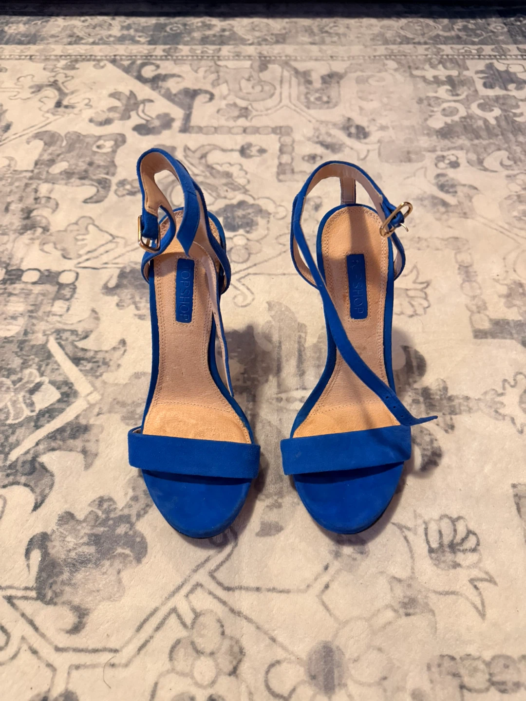 Blue Suede Heeled Sandals