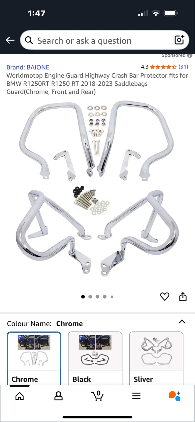 Crash Bars for BMW R1250RT 2018-2023 Chrome - photo 3