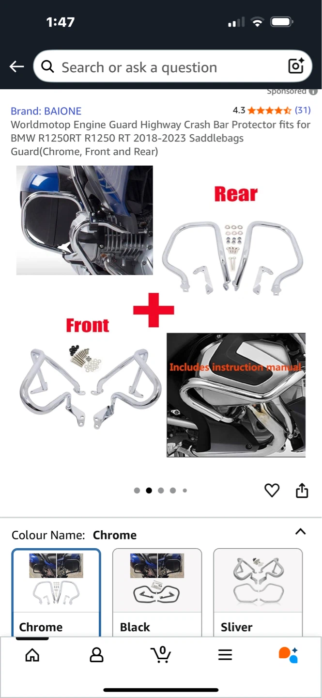 Crash Bars for BMW R1250RT 2018-2023 Chrome