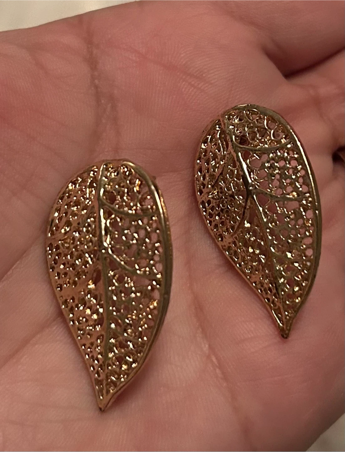 Rose Gold Tone Filigree Leaf Earrings