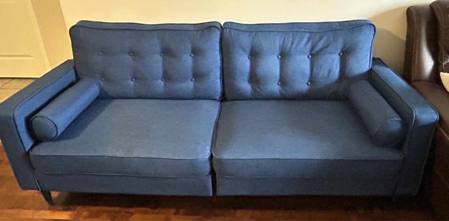 Blue Two-Seater Sofa with Bolster Pillows - photo 2
