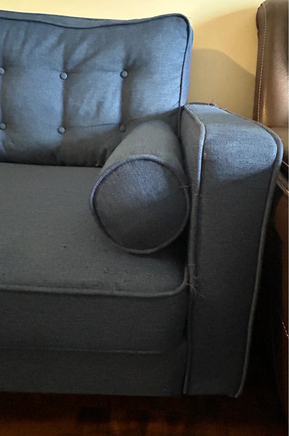 Blue Two-Seater Sofa with Bolster Pillows - photo 5