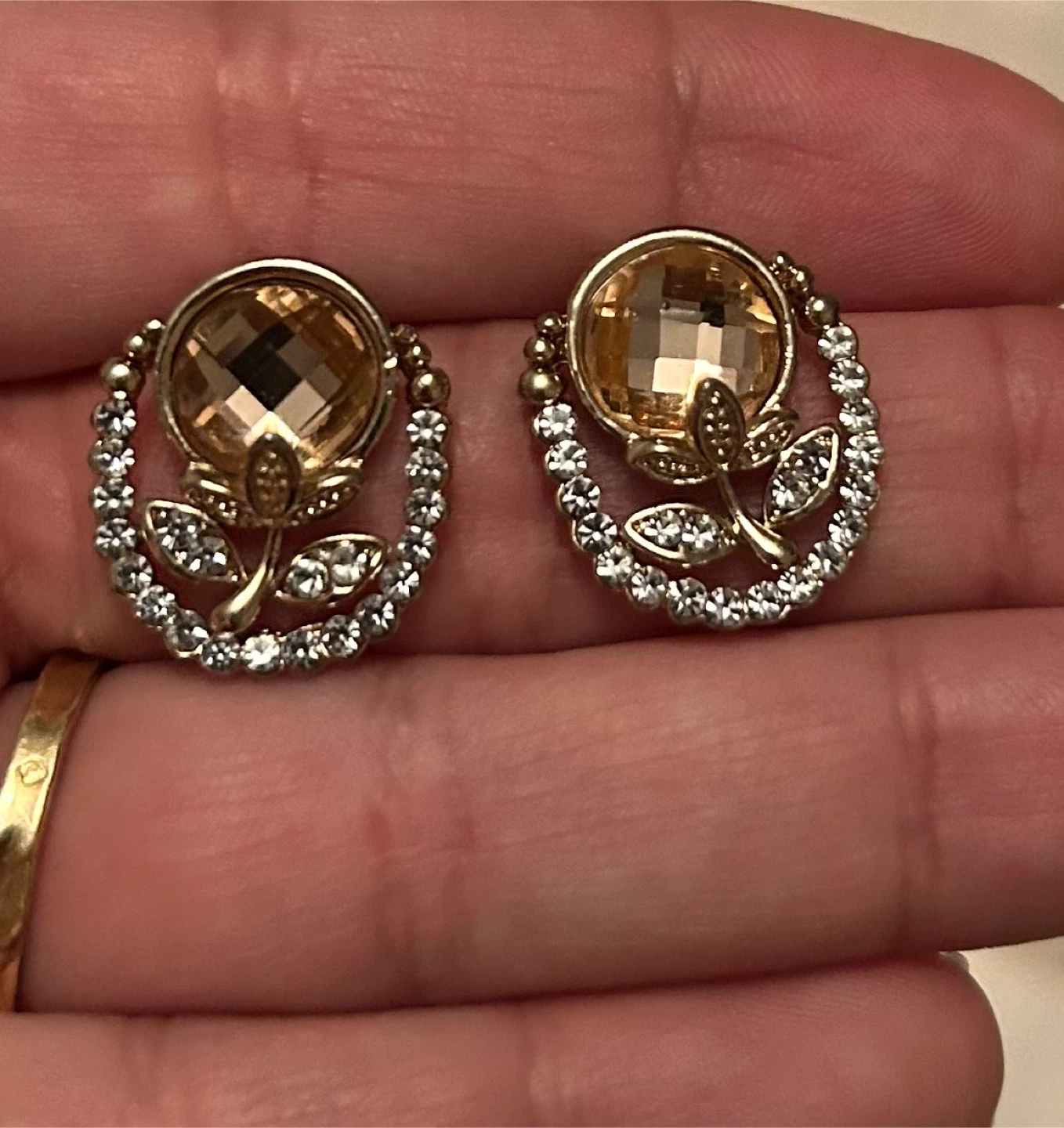 Gold-tone Stud Earrings with Crystal Accents