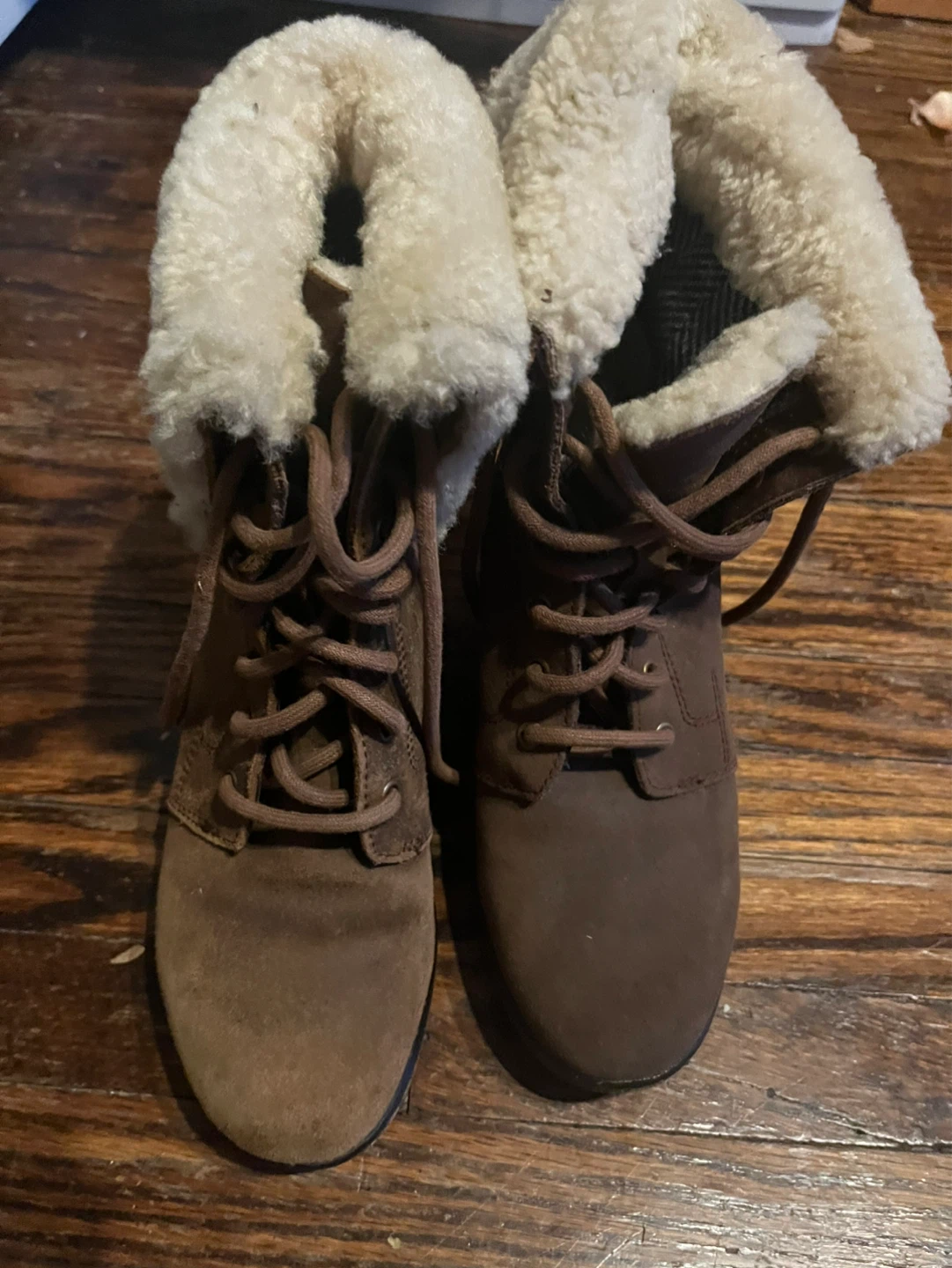 Ugg Brown Suede Wedge Boots with Shearling Trim - photo 5