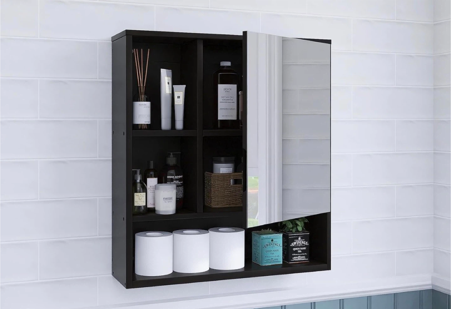 Black Mirrored Medicine Cabinet with Shelves - photo 4