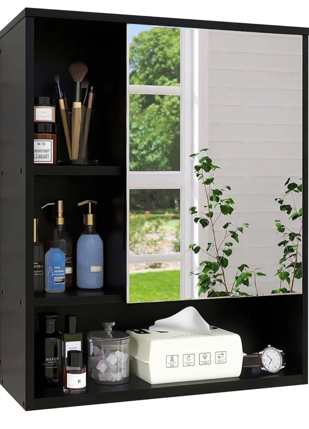 Black Mirrored Medicine Cabinet with Shelves