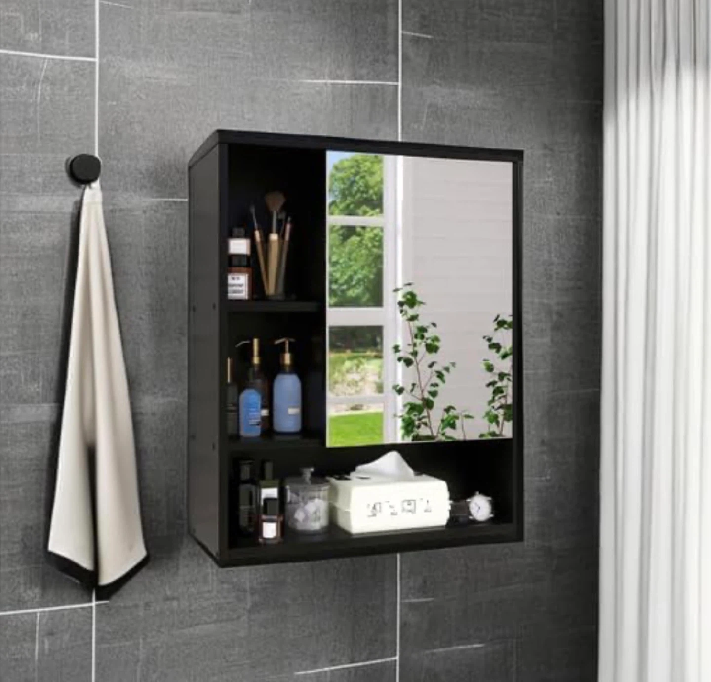 Black Mirrored Medicine Cabinet with Shelves - photo 5