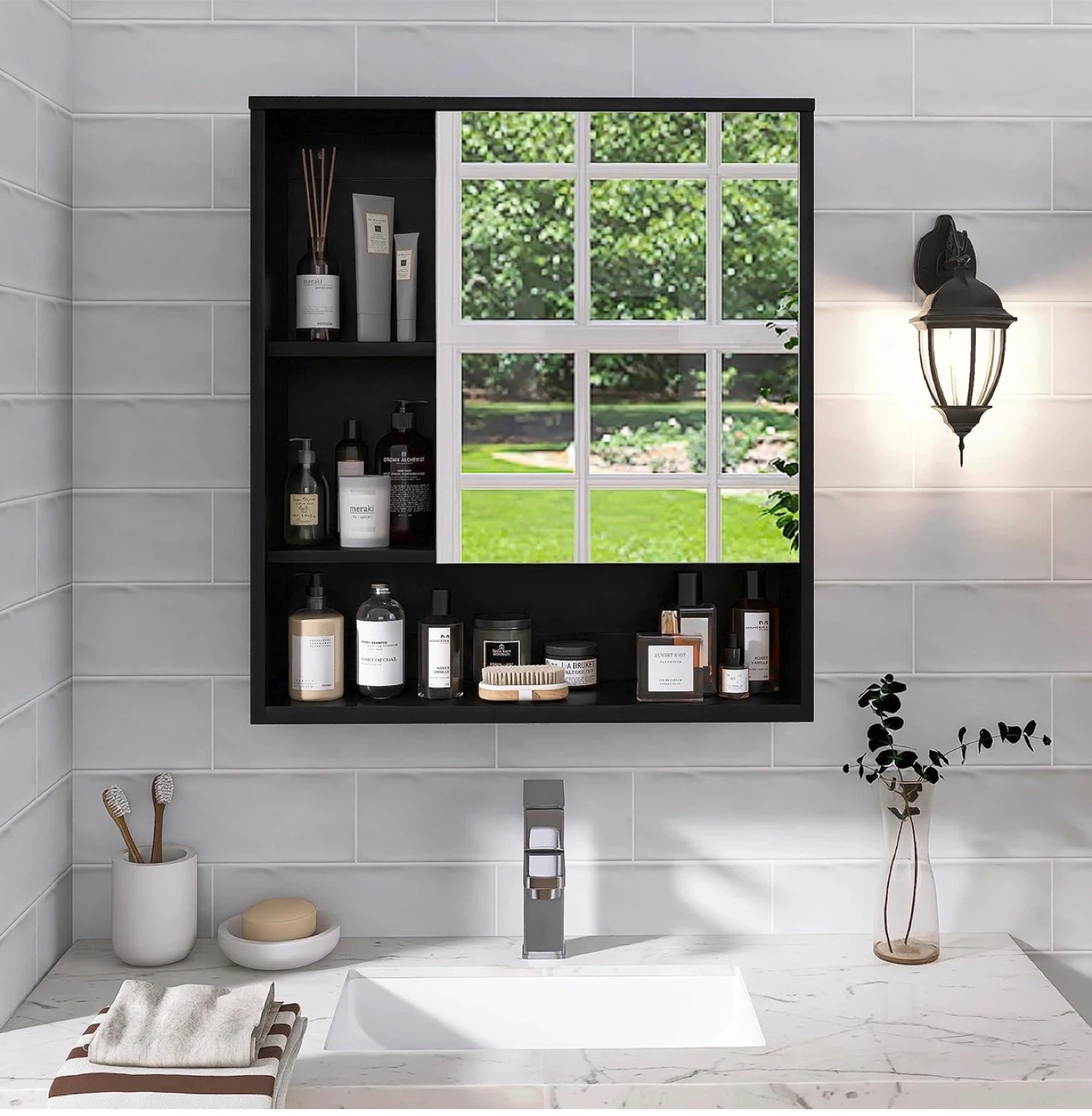 Black Mirrored Medicine Cabinet with Shelves - photo 2