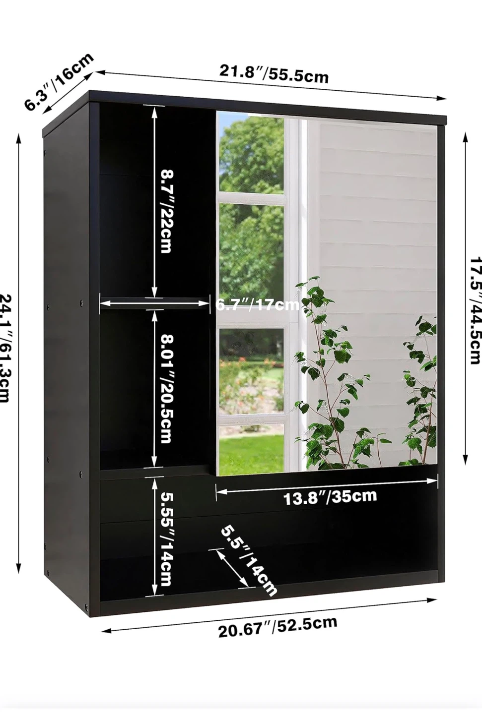 Black Mirrored Medicine Cabinet with Shelves - photo 3
