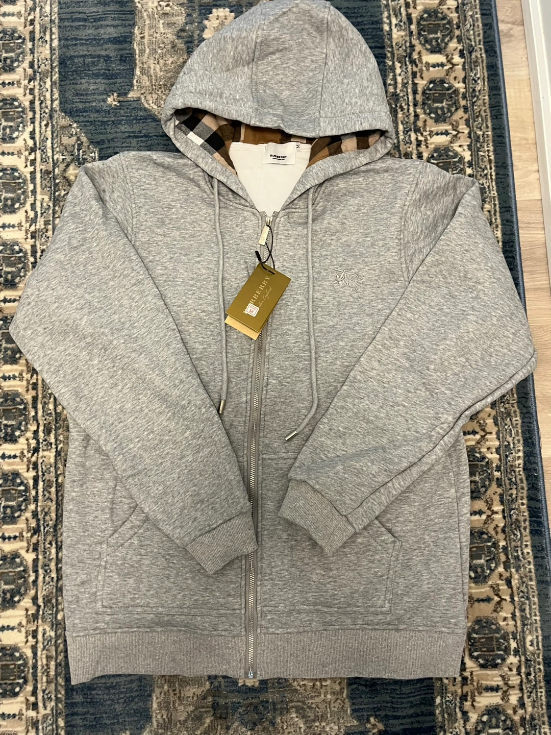 Burberry Grey Zip-Up Hoodie - Size M