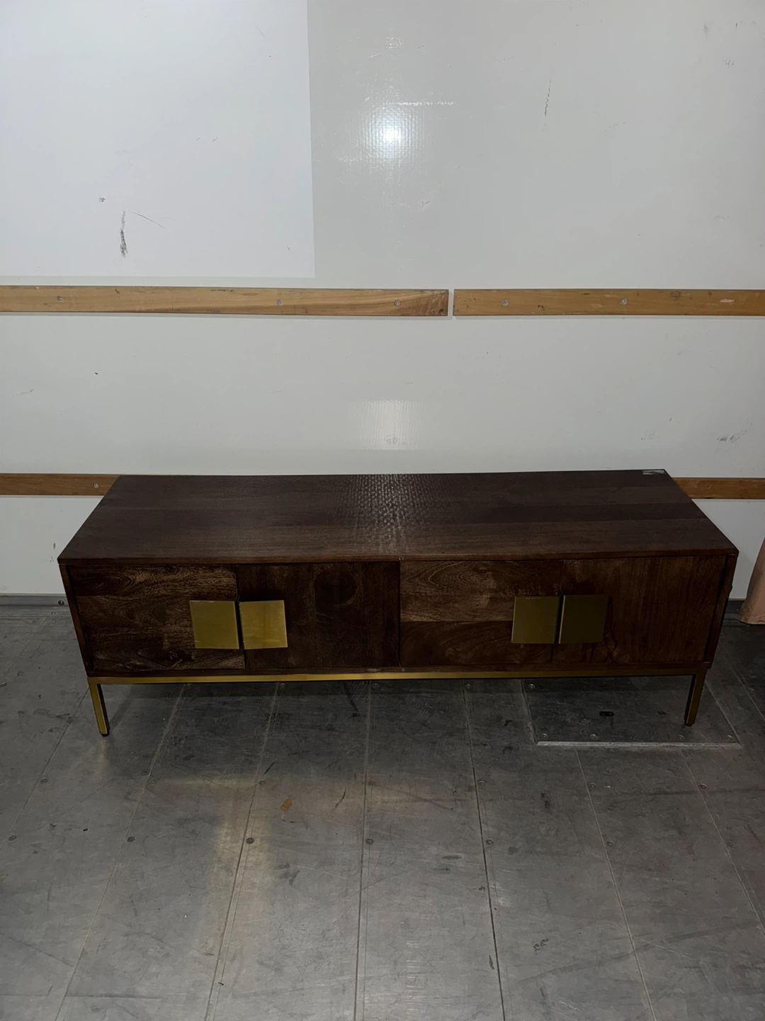 Dark Wood Media Console with Gold Accents