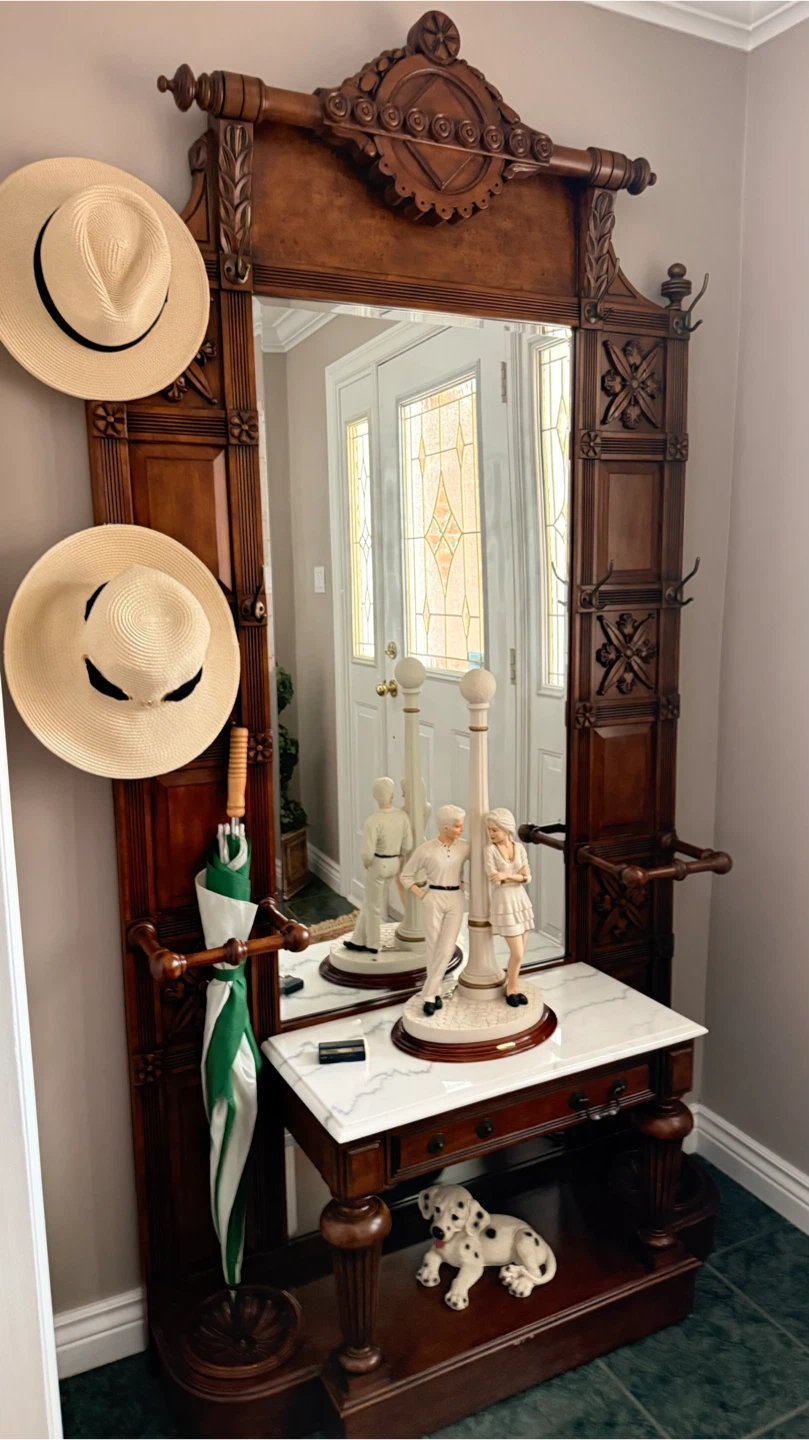 Antique Hall Tree with Mirror