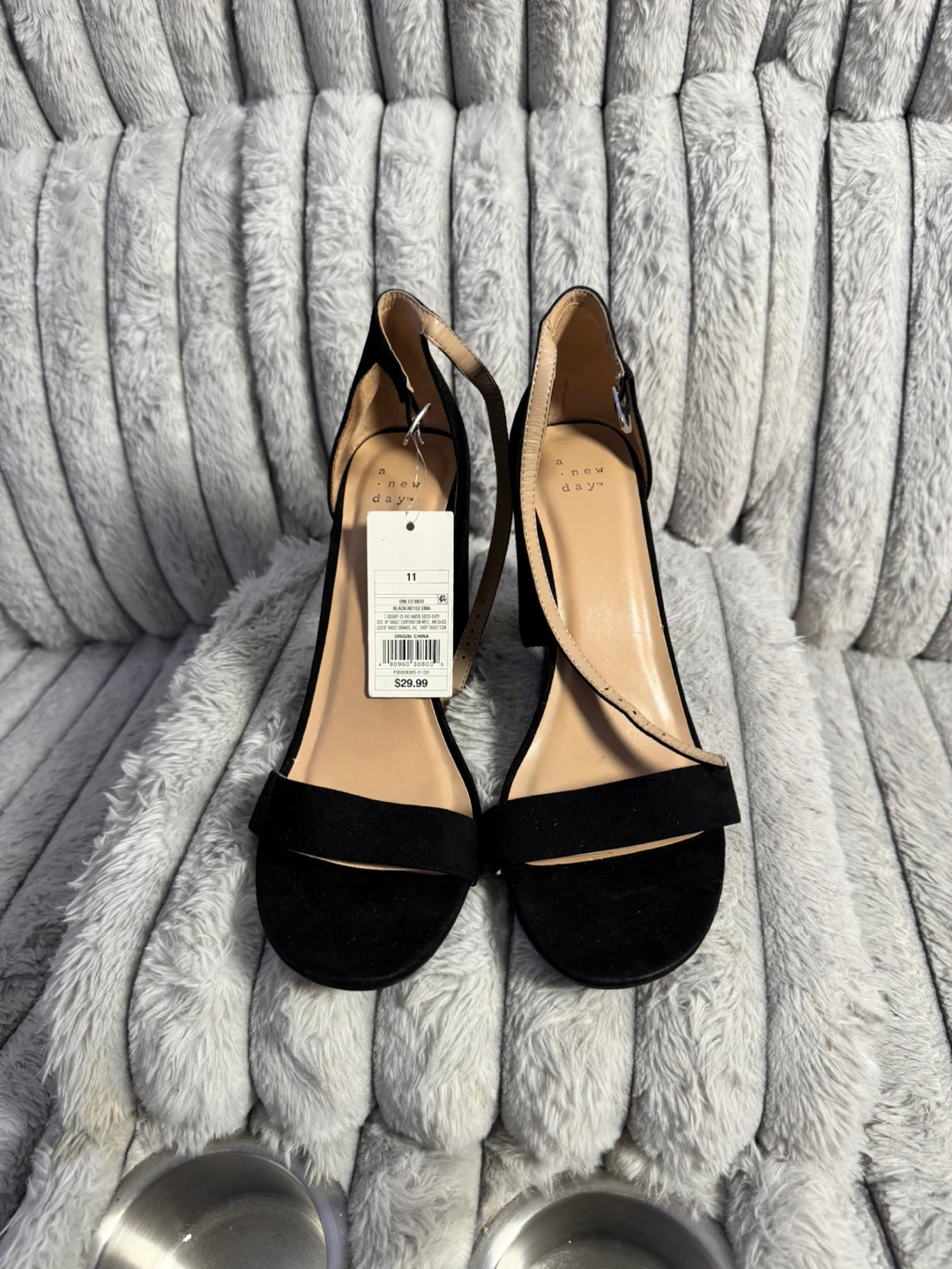 A New Day Black Suede Block Heel Sandals Size 11 - photo 2
