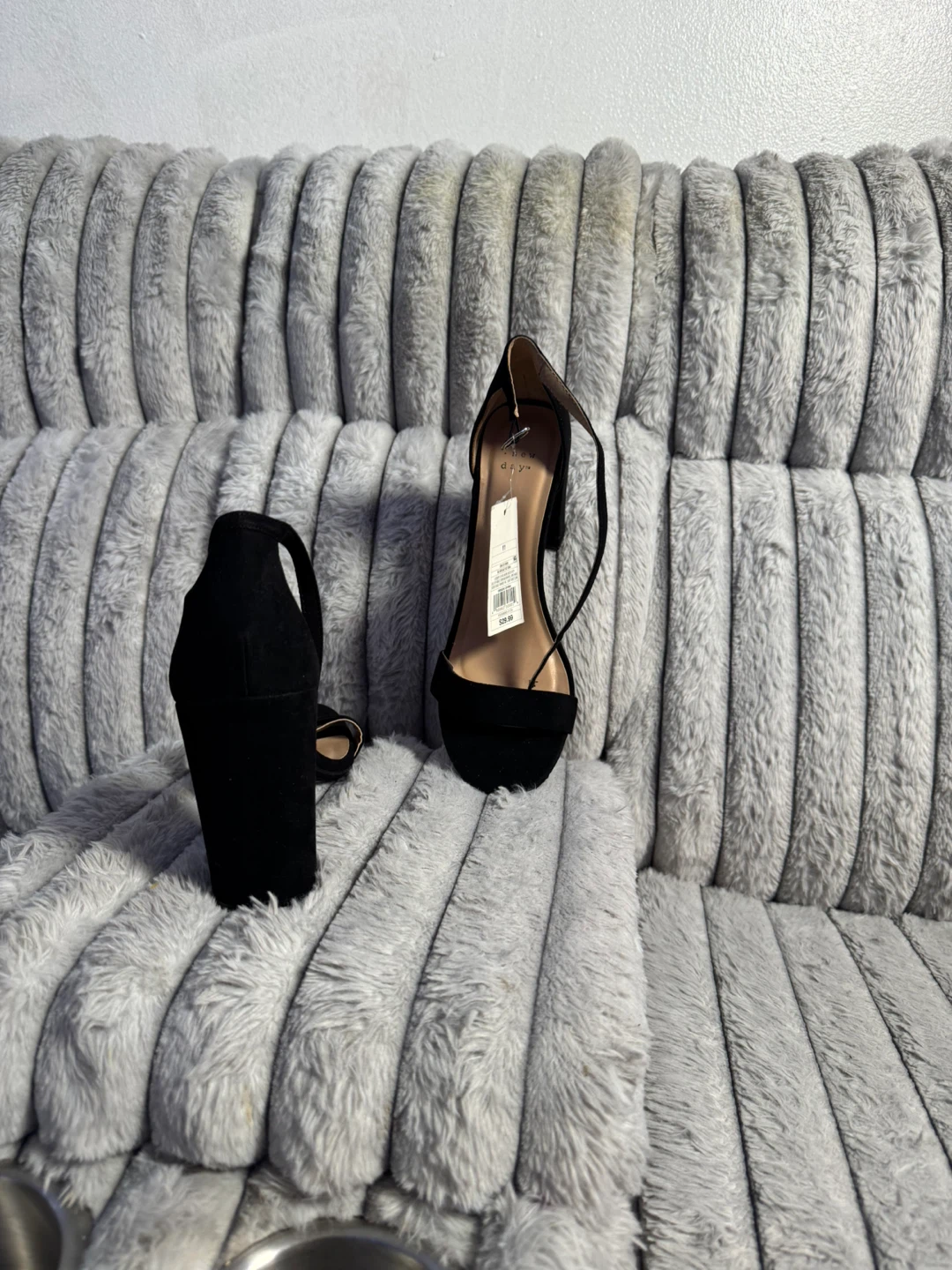 A New Day Black Suede Block Heel Sandals Size 11 - photo 5
