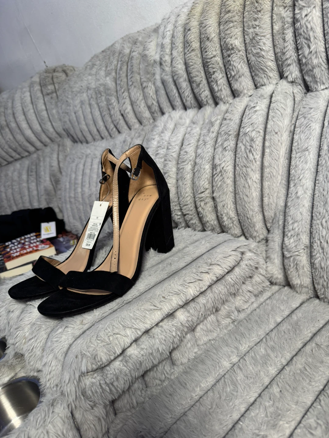 A New Day Black Suede Block Heel Sandals Size 11
