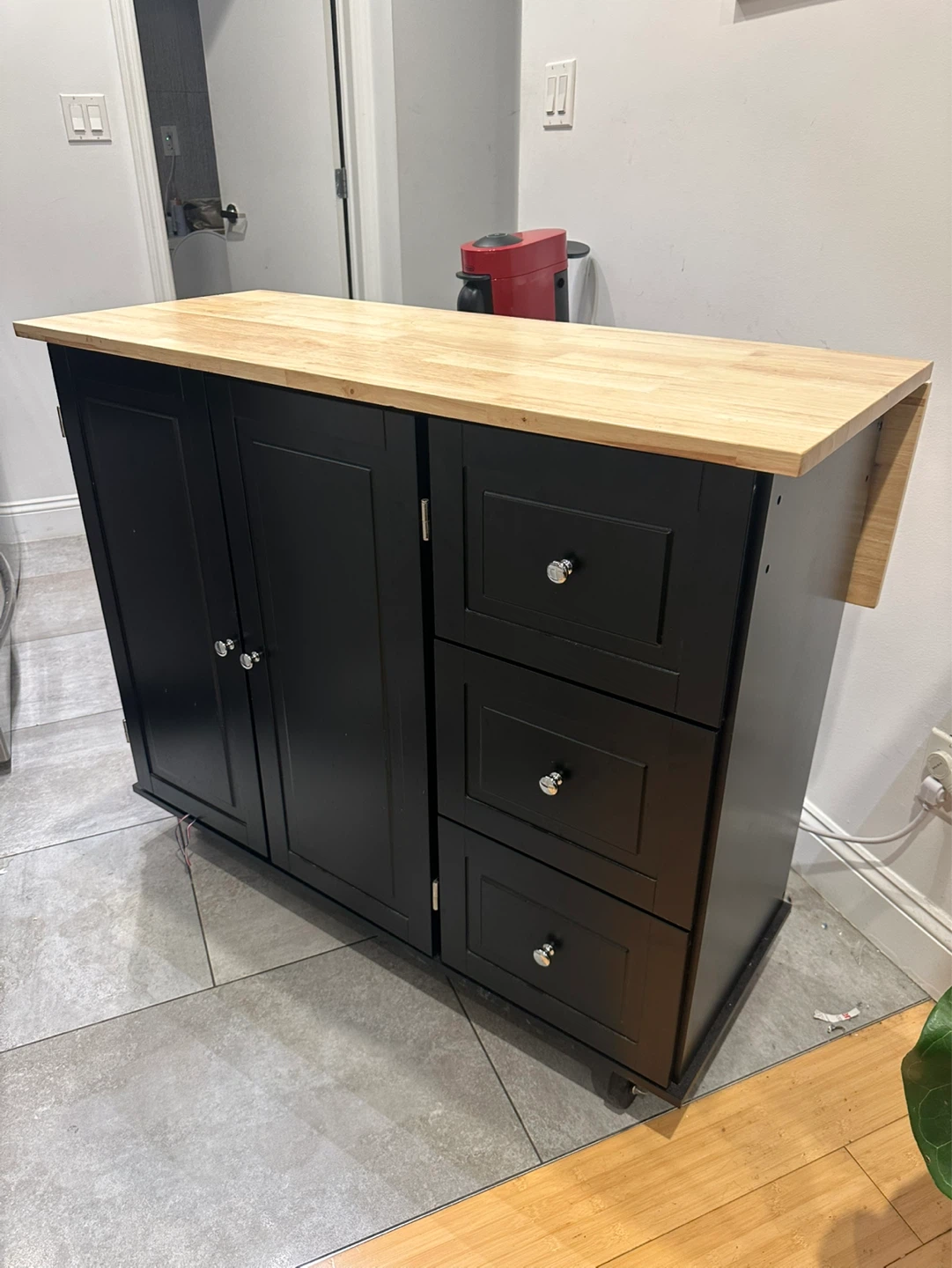 Black Kitchen Island with Butcher Block Top - photo 2