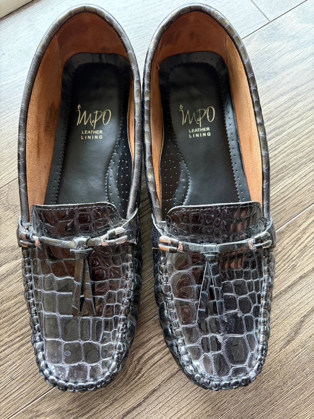 IMPO Dark Gray Patent Faux Croc Loafers - Size 10